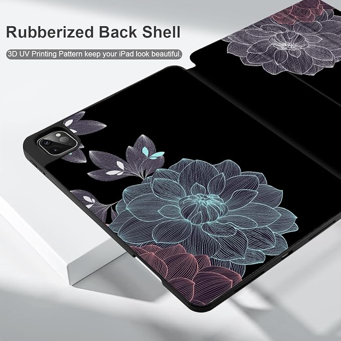 DONGKE Case for iPad Pro 12.9 inch 6th Generation 2022 Built-in Pencil Holder + Trifold Stand + Auto Wake/Sleep + Protective Cover for iPad Pro 12.9 5th/4th/3rd Gen - Elegant Flowers