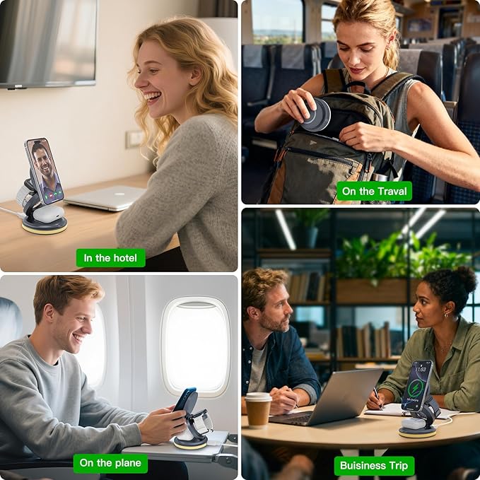 ZealSound 3-in-1 Foldable Magnetic Wireless Charger Stand – 15W Fast Charge with Night Light &amp Includes 30W Adapter Portable Charging Pad for iPhone Apple Watch &amp AirPods 2/3 Home Office