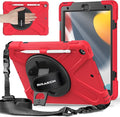 BRAECNstock for Apple iPad 9th/ 8th/ 7th Generation Case 10.2 2021/2020/2019 Shockproof Protective Case with Screen Protecter Pencil Holder 360° Rotating Stand+Hand Strap Shoulder Strap Red