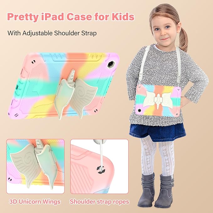 Case for Samsung Galaxy Tab A11+ Plus/ A9+ 11 inch 2025/2023 with Screen ProtectorUnicorn Stand Shoulder Strap for Galaxy Tab A11 Plus/A9 Plus Tablet Case Kids Girls (Colourful Rose)