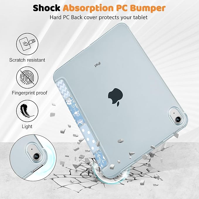 Case for iPad 11 inch A16 2025 Generation 11th / iPad 10.9 inch 10th Generation 2022 Smart Foldable Stand PC Clear Translucent Back Shell Auto Wake/Sleep Slim CoverPatchwork Floral