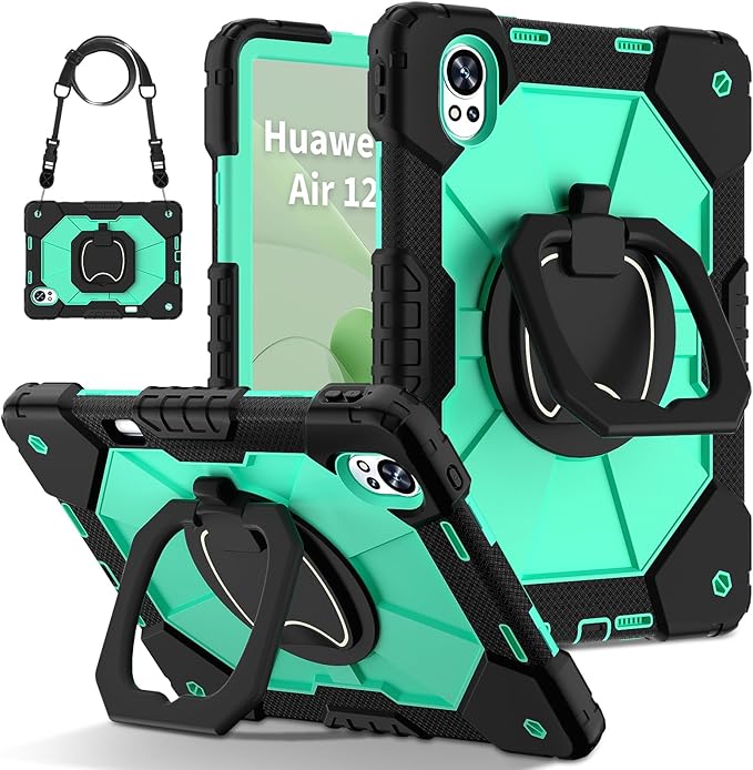 Shoulder Strap Tablet Case for Huawei MatePad Air/Huawei MatePad 11.5 inch Heavy Duty Shockproof Protective Cover with Kickstand Handle Shoulder Strap for Kids Women Man Black Mint Green