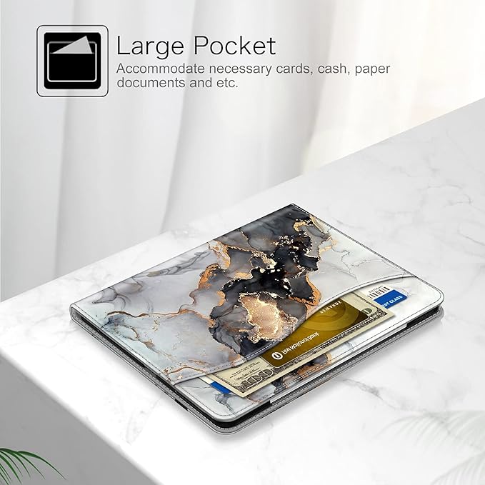 Fintie Folio Case for iPad Pro 12.9 6th Generation 2022 Multi-Angle Smart Stand Cover w/Pencil Holder &amp Pocket Also Fit iPad Pro 12.9 2021 5th &amp 2020 4th &amp 2018 3rd Gen Cloudy Marble