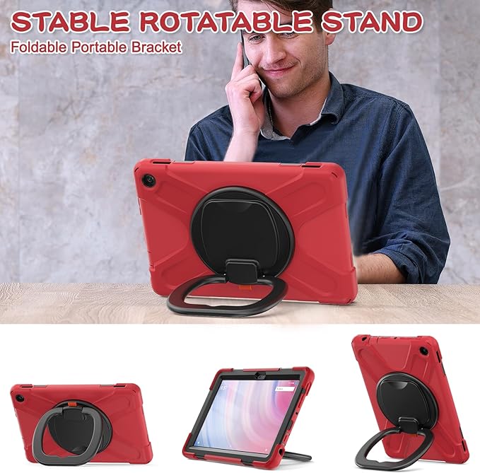 All-New Fire HD 10 &amp Fire HD 10 Kids Pro Tablet Case (13th Gen 2023 Release)Heavy Sturdy Shockproof Kids CaseRotating Stand/Carrying Strap (Red+Black)