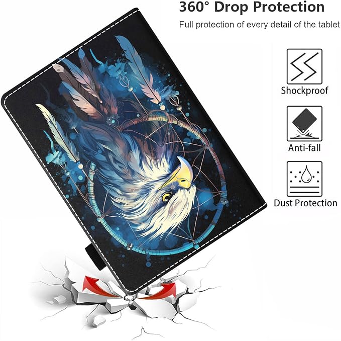 Case for All-New Amazon Fire HD 10 &amp 10 Plus Tablet 10.1 (13th/11th Generation 2023/2021 Release) Slim PU Leather Stand Cover with Card Slot &amp Auto Wake/Sleep Dreamcatcher Bald Eagle