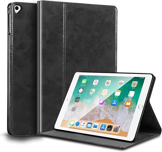 for Ipad Pro 12.9 inch Case 1st/2nd Gen 2015/2017 Old Model Genuine Leather Cover Protective ShellAuto Wake/Sleep.Black