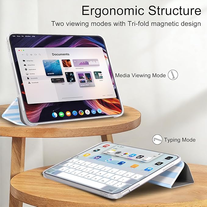 case for ipad 11th Generation11 Inch 2025 (A16 Chip) &amp 10th Gen 10.9 Inch 2022 - Heavy Duty Scratch-Resistant Hard PC Translucent Back Shell SmartCover Wake/Sleep FunctionBlue Stripes