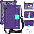 Bumper Case for Samsung Galaxy Tab S9 FE/S9/S8/S7 11 Techcircle Shockproof [Elastic Hand Strap] Stand EVA Foam Protective Case w/Shoulder Strap Kids Cover for Tab S7/S8/S9 SM-T870/X700 Purple+Green