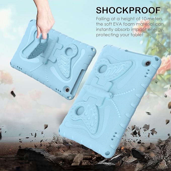 Kids Case Compatible with Kindle Fire HD 10 Tablet (13th/11th Generation 2023/2021 Release) Lightweight Shockproof Case EVA Foam Cover with Shoulder Strap &amp Stand Cover for Boys Girls(Light Blue)