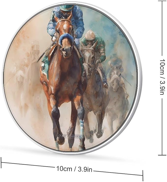 Watercolor Horse Racing Phone Charger Magnetic Charging Pad Anti-Slip with USB Cable