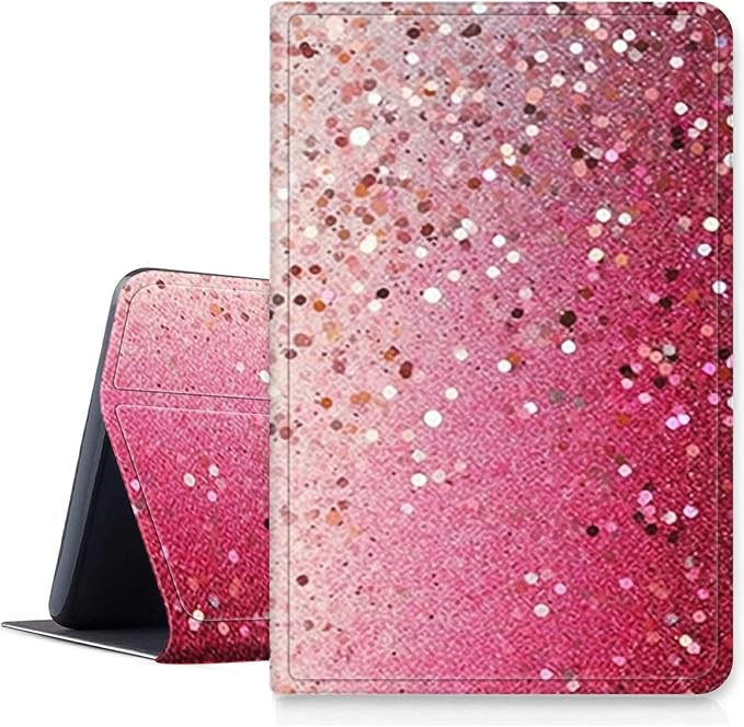 DIGTIALLL Case for Amazon Kindle Fire 7 Inch Tablet (9th/7th/5th Generation 2019/2017/2015 Release) PU Leather Smart Protective Cover with Auto Sleep/WakePink Glitter