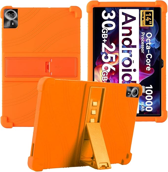 for Urao G140L 14 Inch Tablet CaseBOVUGAC Soft Silicone Adjustable Stand Shockproof Kids Friendly for Higrac G140L 14 Tablet(Orange)