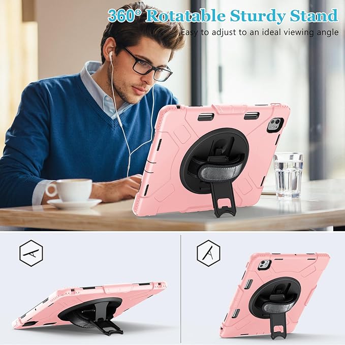 Case for iPad Pro 13 Inch M5 2025/ M4 2024: Military Grade Cover for iPad Pro 13 with Screen Protector - Stand - Handle - Shoulder Strap - Pencil Holder-Orange