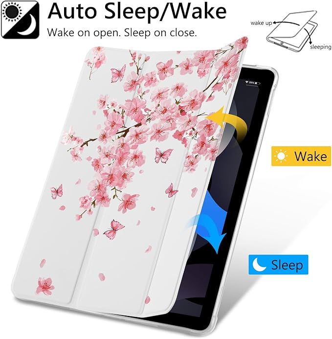 Pink Cherry Blossoms Case for iPad Pro 11(M4)2024 5th Gen Protective CasePencil Holder &amp Clear Soft TPU Back &amp Trifold Smart Tablet Cover for Women (Model Number:A2836/A2837/A3006)