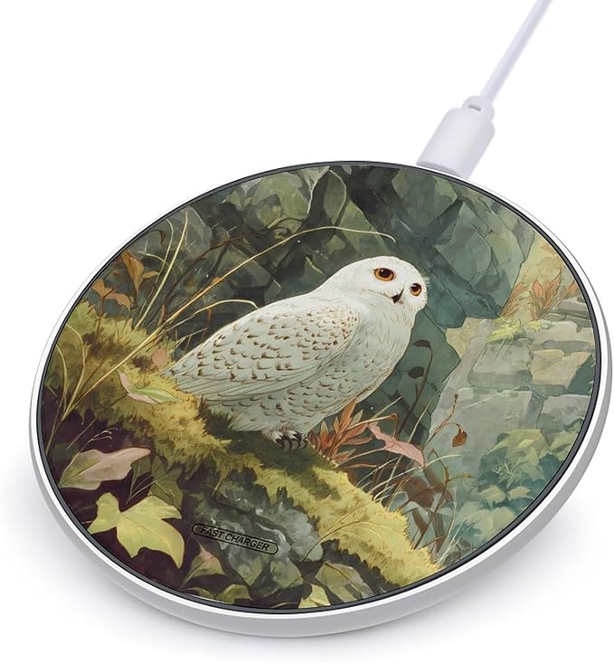 White Owl Animals World Phone Charger Magnetic Charging Pad Anti-Slip with USB Cable