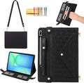 Handbag Case for Samsung Galaxy Tab S10 FE+/Plus 13.1-inch Techcircle Elegant Crossbody Folio Stand Wallet Case with Pencil Holder Card Slots Hand Strap Shoulder Strap Black