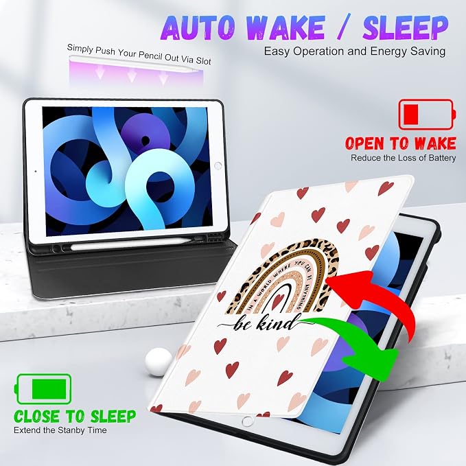 for ipad 9/8/7th-Hearts Rainbow