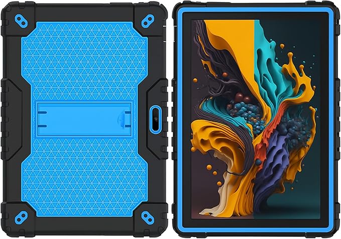 Case for Pritom M10 /quntiCO Y10 /Digiland DL1036 /Voger priorpad X100 /VUCATIMES N10/Gateway 10.1 HD Tab Case with Stand Rubber Hybrid Come with 9H Tempered Glass Film (Black/Blue/2 PCS)