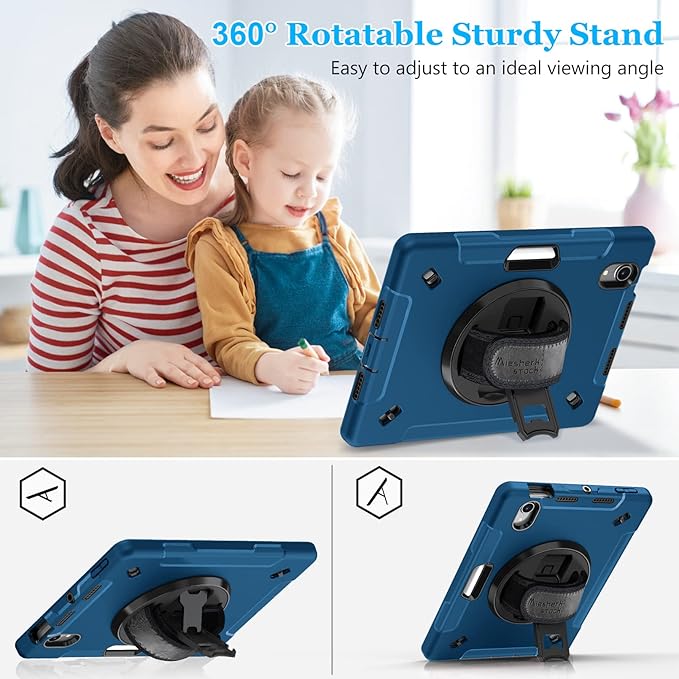 Case for iPad mini 7 (A17 Pro)/ Mini 6 8.3 INCH: TPU Cover for iPad mini 7th/6th Generation 8.3 Inch with Screen Protector- Stand + Handle + Shoulder Strap + Pencil Holder- Blue