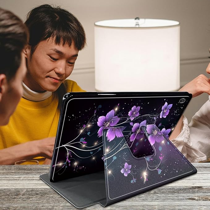 Case for iPad 10.2 Case iPad 9th/iPad 8th/iPad 7th Generation 2021/2020/2019 Purple Flower Theme 360 Degree Rotating Stand Protective Cover with Auto Sleep/Wake for iPad 10.2 Tablet