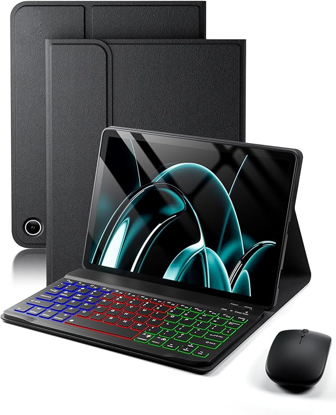 for Amazon Fire Max 11 Case with Keyboard (13th Generation 11 inch) - Rainbow Backlit Keyboard Case - Built in Pencil Holder with Mouse - Black