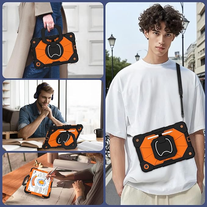 WESOROL Case for Samsung Galaxy Tab A11 Plus Galaxy Tab A9 Plus 11 InchShockproof Cover for Samsung Tablet A11+/A9+ Case with Screen Protector 360 Rotating Stand Pencil HolderBlack Orange