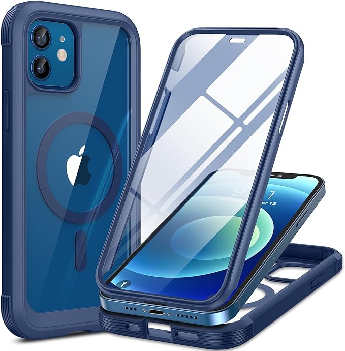Miracase Magnetic for iPhone 12 mini Case [360 Full-Body Protection &amp Complete Camera Guard] Drop &amp Scratch-Resistant Shockproof Stylish Clear iPhone Case iPhone 12 mini Cover Blue