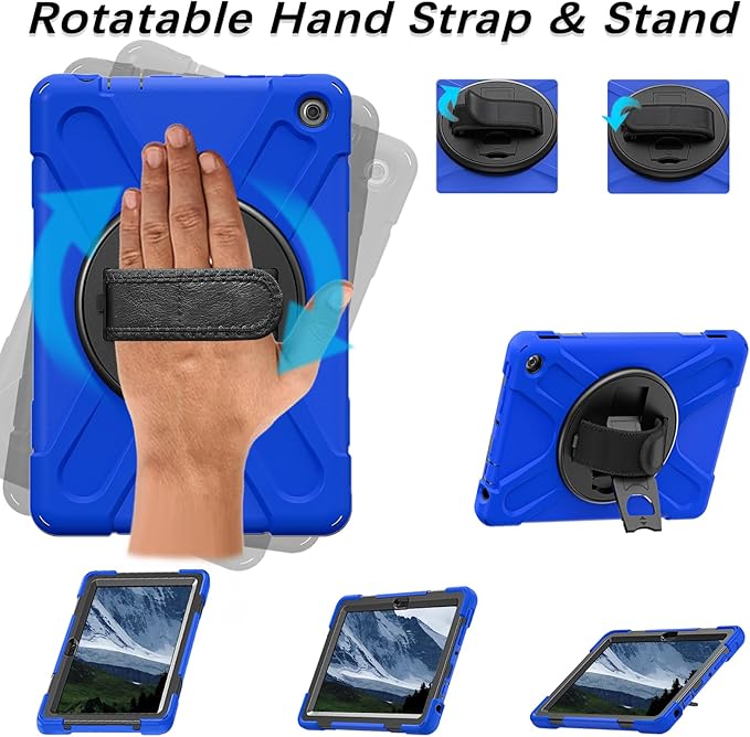 Weuiean Case for 10/10 Plus 13th Generation 10.1 2023 Military-Grade Heavy-Duty Shockproof Cover with 360° Rotating Stand Built-in Pencil Holder &amp Adjustable Hand/Shoulder Strap - Blue