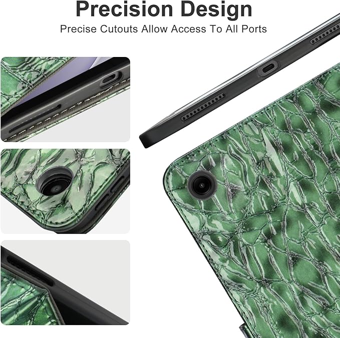 Elegant Case for Samsung Galaxy Tab A9 Plus 11 Inch 2023（Model: SM-X210/X216/X218） Premium Leather Crocodile Cover | Stand | Card Pockets| Wrist Strap for Women Girls(Blackish Green)