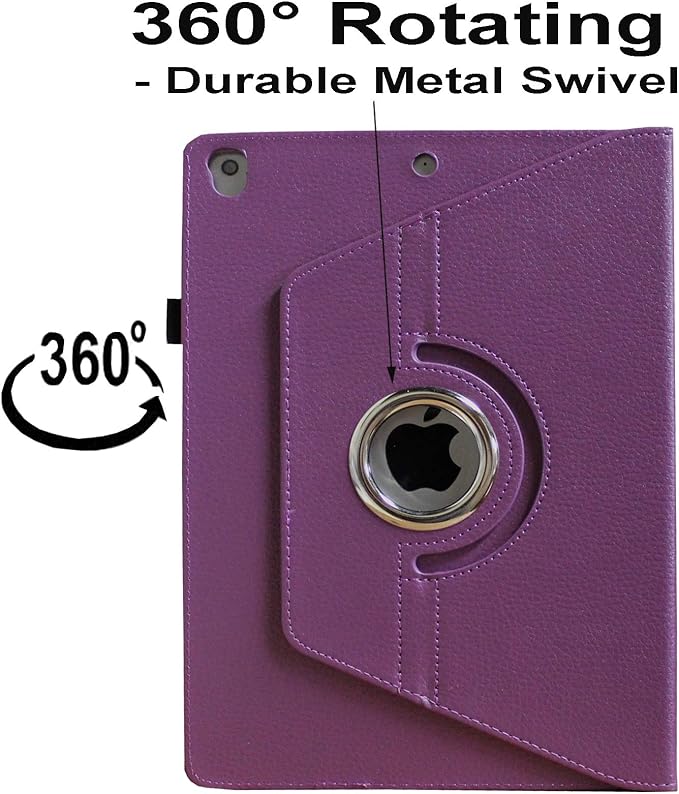 Case for iPad 9th 8th 7th Generation 360 Rotating Smart Cover Folio Stand with Pocket Auto Wake Up/Sleep for 2021 2020 2019 iPad 10.2 A2197 A2198 A2199 A2200 A2602 A2603 (Purple)