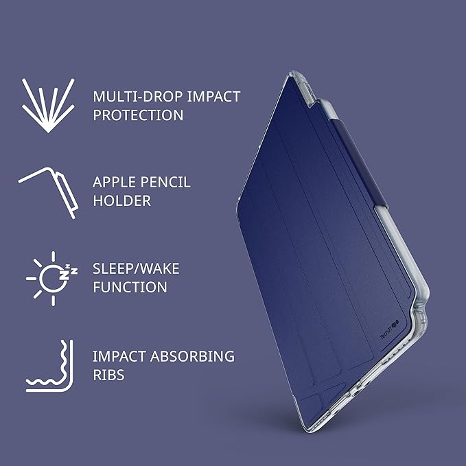 Tech21 EvoFolio case for iPad 7th/8th/9th Gen - Impact Protection iPad case with Multi-Angle Viewing Wake/Sleep Cover - Blue