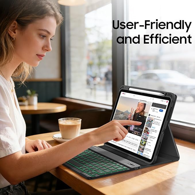 Fintie Backlit Keyboard Case for iPad Air 11-inch M4/M3/M2 (2026/2025/2024) iPad Air 5th/4th Gen 10.9 Inch - Soft TPU Cover with 7 Color Backlight Detachable Bluetooth Keyboard Black