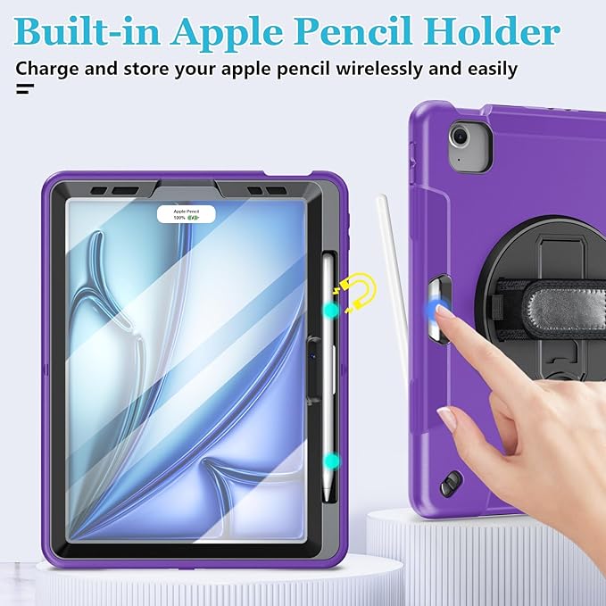 Case for iPad Air 11 M4 2026/ M3 2025/ M2 2024: TPU Cover for iPad Air 5th &amp 4th Generation 10.9 Inch (2020/2022) with Screen Protector- Stand- Handle- Shoulder Strap- Pencil Holder