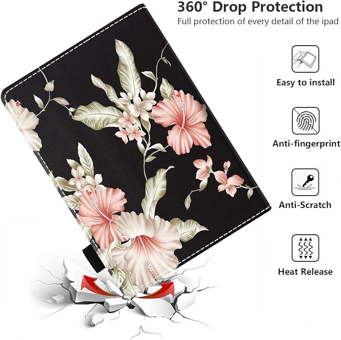 Case for Amazon Kindle Fire HD 10 &amp 10 Plus Tablet 10.1 (13th/11th Generation 2023/2021 Release) - PU Leather Folio Case with Smart Auto Wake/Sleep Oriental Decorative Flower