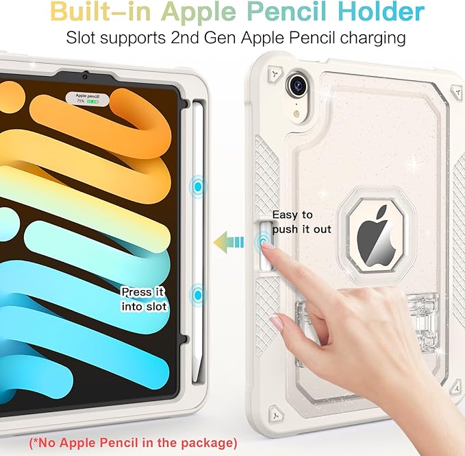 Case for iPad mini A17 Pro for iPad mini 7th/6th Generation Case 8.3 inch 2024/2021 with Pencil Holder/Stand Slim Cover for i Pad Mini 7/6 (Clear Glitter/Starlight)