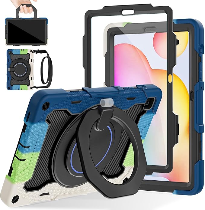 ROISKIN Case for Samsung Galaxy Tab S6 Lite 10.4’’ (2024-2020)Drop-Proof Protection Cover with 360° Rotate Stand &amp Handle &amp Screen Protector &amp Shoulder Strap &amp Kids Friendly
