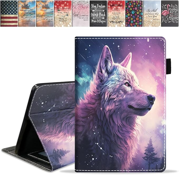 Case for Amazon Kindle Fire 7 Tablet (7 9th/7th Generation 2019/2017 Release) Slim PU Leather Cover with Card Slot &amp Auto Wake/Sleep Wolf