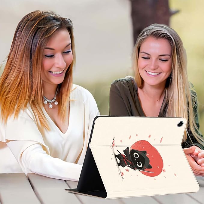 Case for iPad 5th/6th Gen 9.7 2017/2018iPad Air 1/2 9.7 InchSlim PU Leather Cover Adjustable Stand Auto Wake/SleepCartoon Samurai cat