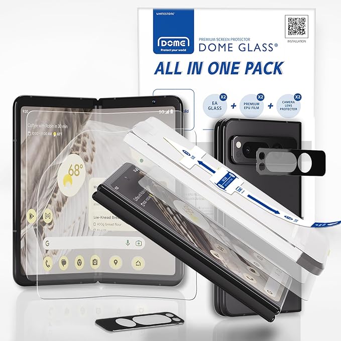 Whitestone All-in One Screen Protector for Google Pixel Fold 2+2+2 Pack Tempered Glass Front Back Camera Lens Easy Install