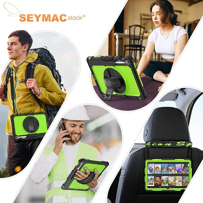 SEYMAC stock Case for Samsung Galaxy Tab S10 FE+ Plus 5G Tablet Case 13.1'' Protective with Screen Protector Pen Holder 360 Rotate Stand Hand Strap Shoulder Strap Green1