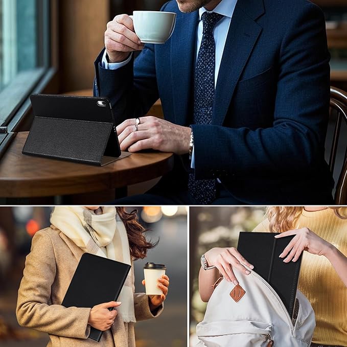 for iPad Air 11 Inch M3 2025/ M2 2024iPad Air 10.9 Inch Case 5th/4th Gen 2022/2020Leather Folio Cover with Auto Wake/Sleep Adjustable StandMultiple View Angles Protection Case-Black
