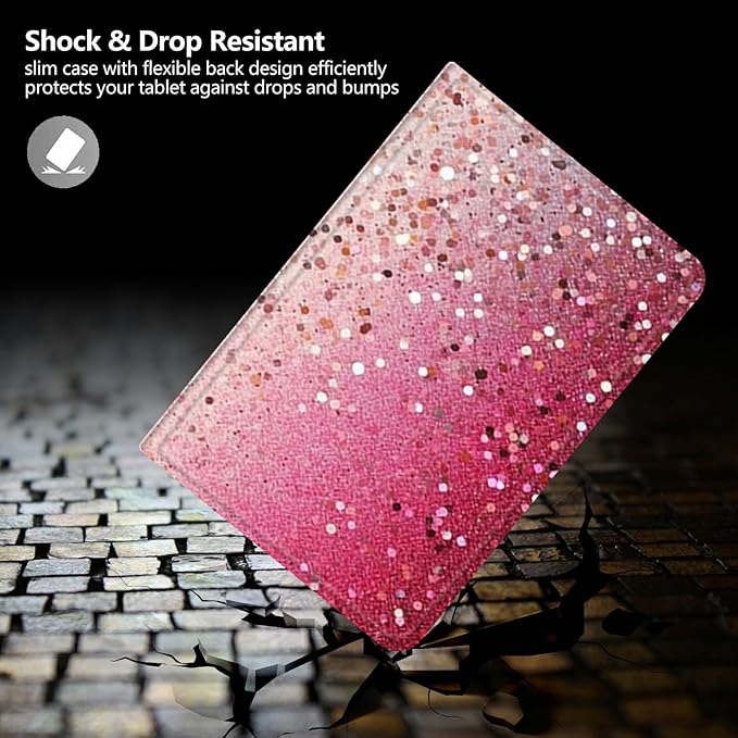 DIGTIALLL Case for Amazon Kindle Fire 7 Inch Tablet (9th/7th/5th Generation 2019/2017/2015 Release) PU Leather Smart Protective Cover with Auto Sleep/WakePink Glitter