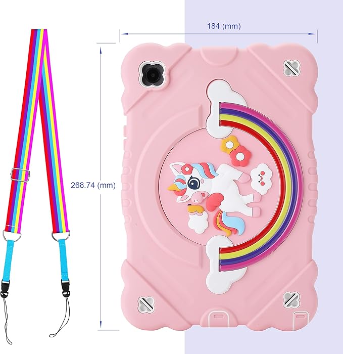 XZC Case for Samsung Galaxy Tab A8 10.5 inch (SM-X205N/X200N/X207) 2021/2022 Unicorn Heavy Duty Shockproof Protective Cover with Adjustable Shoulder Strap (Pink)
