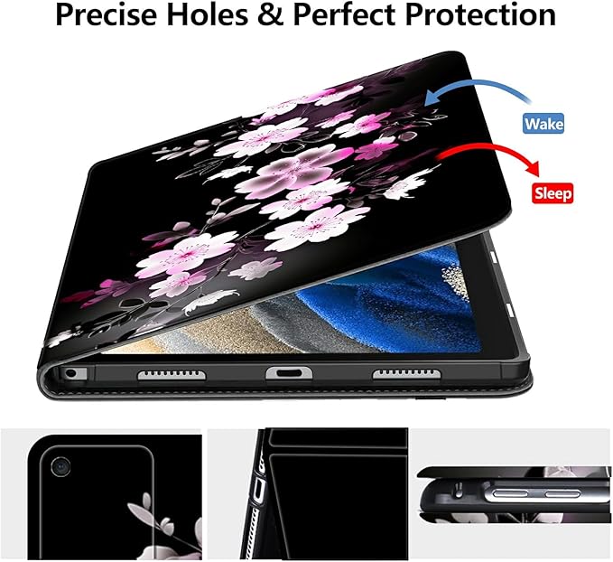 DIGTIALLL Case for Amazon Kindle Fire HD 10 Tablet (9th/7th/5th Generation2019/2017/2015 Release) 10.1 PU Leather Smart Protective Cover with Auto Sleep/WakePink White Flowers