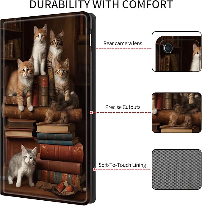 Case for Amazon Kindle Fire HD 8 &amp 8 Plus Tablet (12th Generation/10th Generation2024/2022/2020 Release) 8 Slim PU Leather Cover with Smart Auto Sleep/WakeBookshelf Cat