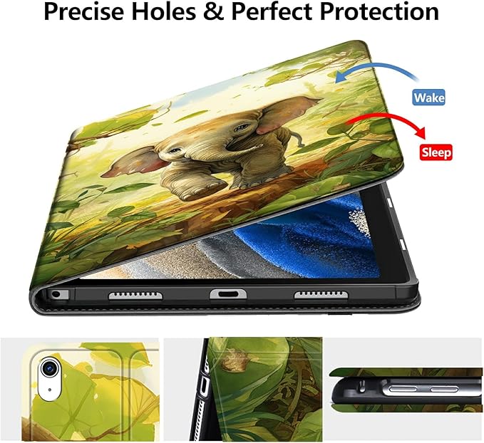 DIGTIALLL Case for iPad Air 5th/4th Generation (2022/2020 Release) 10.9/iPad Pro 11 2022/2021/2020 Release PU Leather Smart Premium Stand Protective Cover with Auto Sleep/WakeBaby Elephant