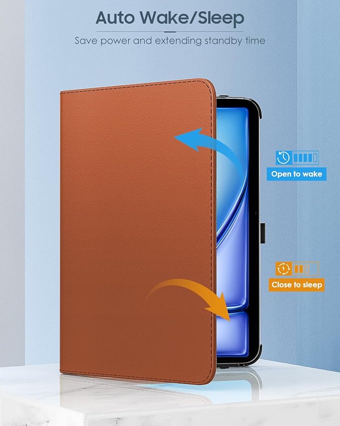 TiMOVO Rotating Case for iPad Air 11 inch M3/M2 (2025/2024) iPad Air 5th/4th Generation 2022/2020 90 Degree Rotating Protective Stand Cover for iPad Air Case Brown