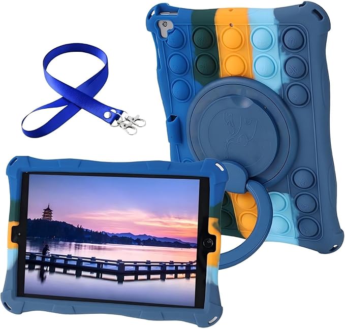 for IPad 9.7 inch Case for Boys Girls iPad 6th 5th Generation Case 2018/2017 iPad Air 1&amp2 Popit Case with 360° Rotatable Stand &amp Shoulder Strap