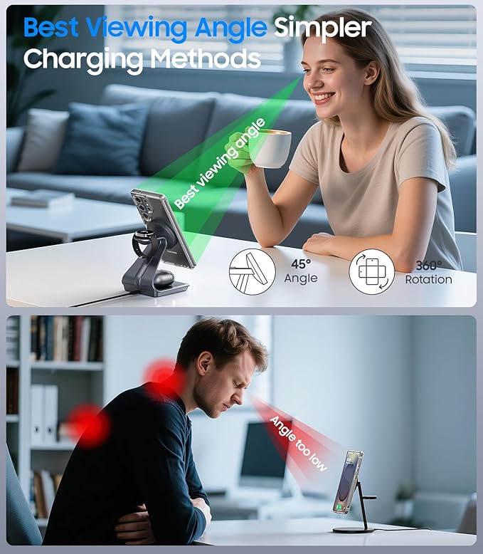 Magnetic Wireless Charger for Samsung 3 in 1 MagSafe Charging Station Aluminum Charger Stand for Galaxy S26/S25/S24/Ultra/Plus/Z Fold7/Flip7 Watch Charger Stand for Galaxy Watch Ultra 8 7 for Buds
