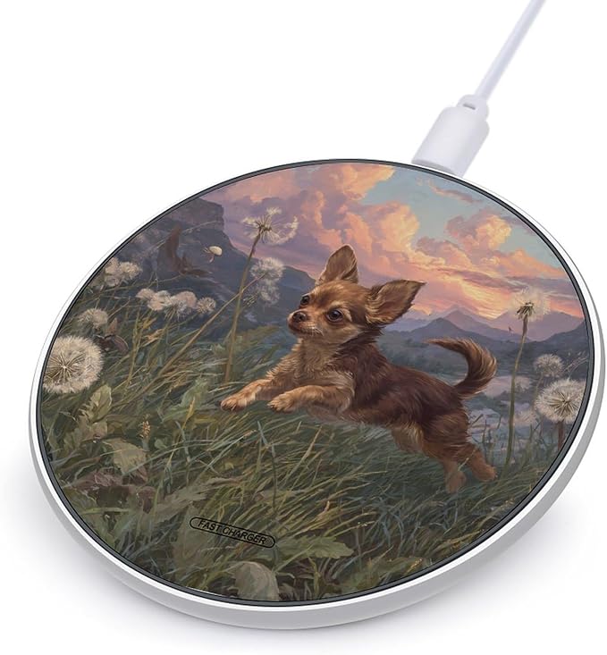 Chihuahua Dandelions Mountains Fast Portable Charger 10W Funny Graphic Phone Charging Pad with USB Cable